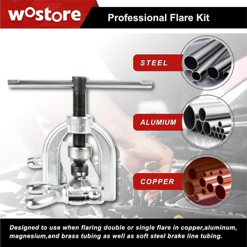 Miniatura 3 de Wostore Kit de herramientas de doble abocinación para bengalas dobles individuales de 45° con 7 adaptadores, herramienta de desbarbado de freno