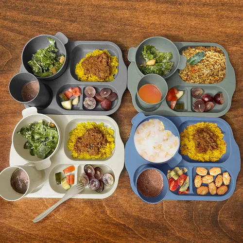 Miniatura 7 de shopwithgreen Juego de cubiertos de paja de trigo, 20 piezas de platos y cuencos divididos para niños pequeños, vajilla irrompible para microondas