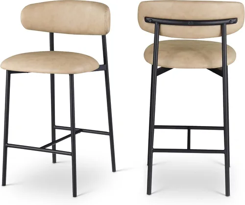 Miniatura 15 de Meridian Furniture 995Black-C Lupita Collection Modern Taburete contemporáneo con cuero vegano negro suave, marco de metal dorado cepillado, 20.5