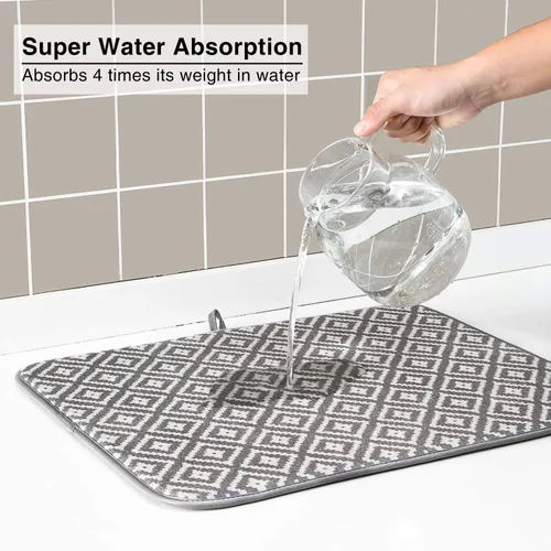 Miniatura 6 de Estera de secado de platos para cocina, paquete de 2, esteras de drenaje de platos de microfibra ultra absorbente de Subekyu, 19.2 por 15.8 pulgadas
