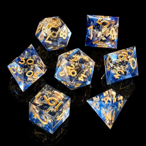 Miniatura 17 de Juego de dados DND de borde afilado de 8 piezas (extra D20) para Calabozos y Dragones – 2 D20 D4 D6 D8 D10 D12 D10% – Dados de resina poliédrica