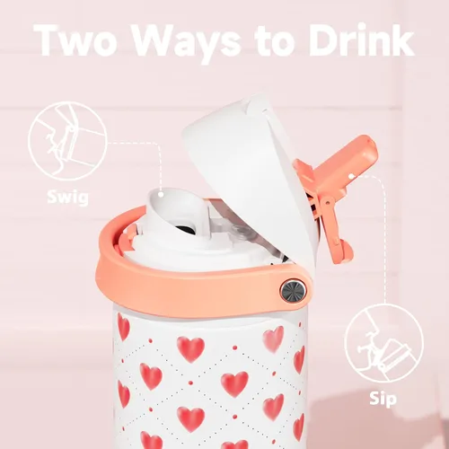 Miniatura 2 de Botella de agua de 24 onzas para el día de San Valentín: Botella de agua de acero inoxidable Meoky con popote y tapa de boquilla, a prueba de fugas