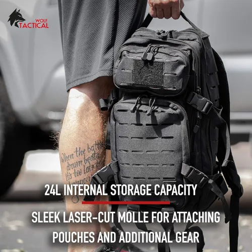 Miniatura 5 de WOLF TACTICAL Mochila Molle Pequeña Mochila Táctica Pequeña Mochila de Transporte Oculto CCW Mochila de Emergencia Bolso de 24L Mochila EDC Negro