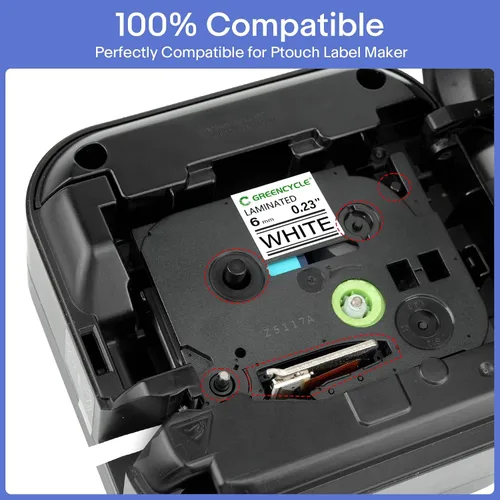 Miniatura 5 de GREENCYCLE Compatible para cinta de etiqueta Brother P-Touch TZe-111 TZe-211 TZe-315 6mm 0.23" laminada TZe TZ 1/4 pulgada negra sobre claro/blanco