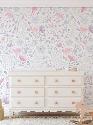 Miniatura 6 de Whimsy - Papel tapiz floral para pared, diseño de acuarela, despegar y pegar (paquete de 2 hojas (2 x 8 pies), rosa y morado