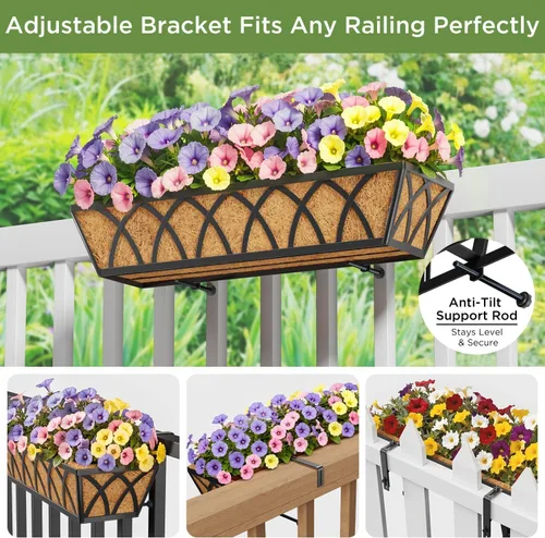Miniatura 4 de HFHOME Paquete de 2 macetas de barandilla de 24 pulgadas, macetas de ventana resistentes, macetas ajustables para balcón para colgar barandillas