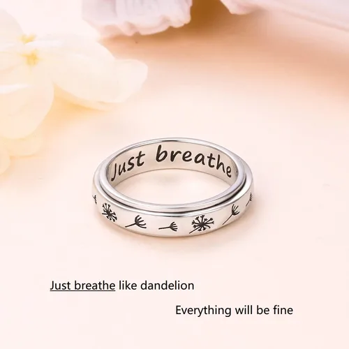 Miniatura 5 de Just Breathe - Anillo giratorio para mujeres y niñas, de plata de ley 925, anillos antiestrés con diente de león, para aliviar la ansiedad, estrés