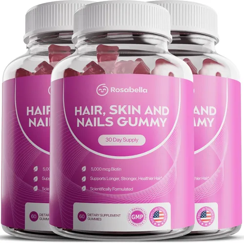 Miniatura 8 de Rosabella Gomitas para el crecimiento del cabello para mujeres y hombres – Gomitas veganas para el cabello con 5000 mcg de biotina – Vitaminas