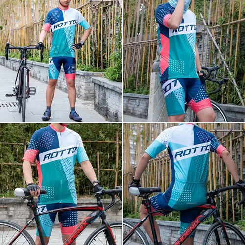 Miniatura 3 de ROTTO Conjunto de camiseta y pantalones cortos de ciclismo para hombre, ropa de ciclismo de manga corta y pantalones cortos acolchados