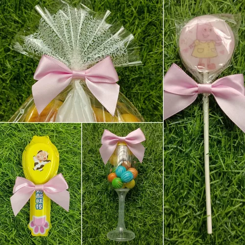 Miniatura 4 de Juego de 25 lazos de cinta de satén prehechos con almohadillas de gel adhesivas para bolsas de golosinas, bolsas de regalo, bolsas de dulces de Negro