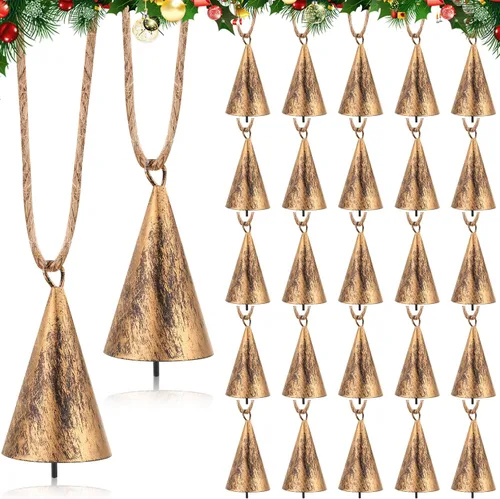 Qeeenar Campanas de hojalata indias vintage de Navidad, a granel, mini campanas rústicas de vaca de la suerte, cascabeles de Navidad para decoración
