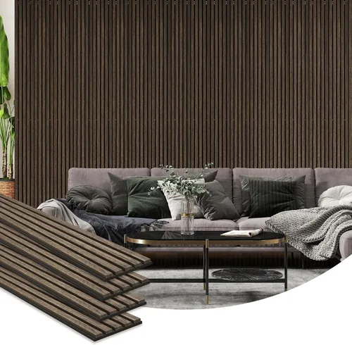 Miniatura 13 de HOMCOM Paquete de 4 paneles acústicos 3D, paneles de madera insonorizados de 24 x 24 pulgadas para pared, paneles de pared de listones de madera