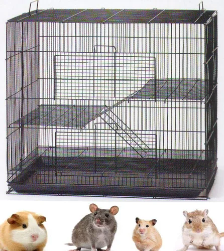 Jaula de 3 niveles para animales (ratas, petauros del azúcar, chinchillas, hurones), 24 pulgadas de largo x 16 de profundidad x 24 de alto, Negro