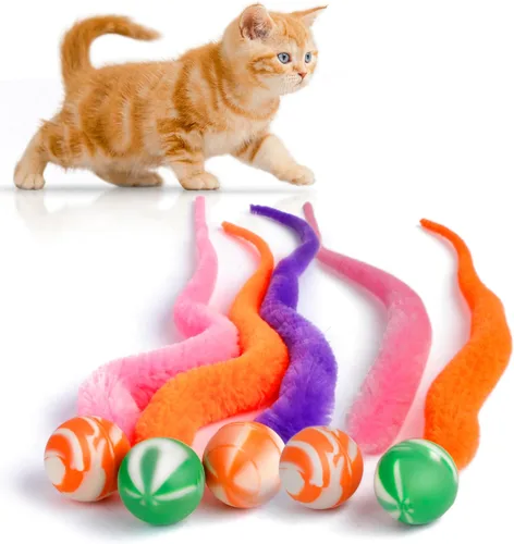 SHENGSEN Pelota que Rebota con Cola Juguetes para Gatos-5 Paquetes, Gusano Mágico con Juguete de Pelota Grande y Colorida para Gatos, Pelotas que