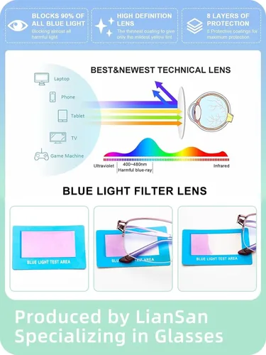 Miniatura 5 de LianSan Metal Zero Top - Gafas de lectura progresivas multienfoque para mujeres de media montura con bloqueo de luz azul, parte superior Rosa