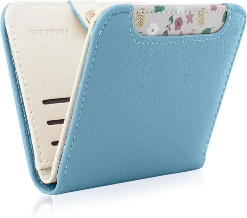 Miniatura 12 de Billetera pequeña para mujer, con bloqueo RFID, de piel, plegable, para tarjetas de crédito, con ventana de identificación, con cremallera, bolsillo