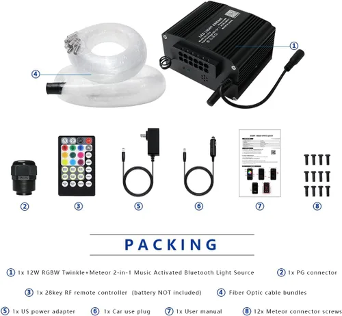 Miniatura 9 de AKEPO Luces de fibra óptica de 12 W parpadeantes+meteorito 2 en 1 con control de aplicación Starlight, 300 piezas x 0.03 pulgadas x 9.8 pies+240