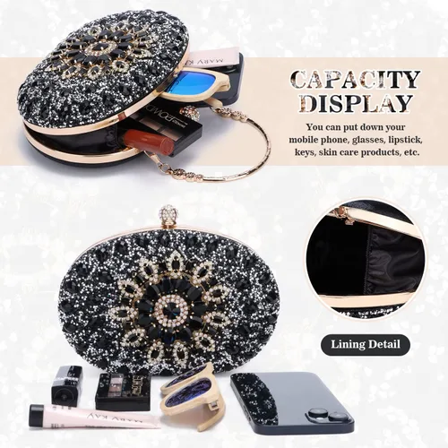 Miniatura 4 de Bolso de mano de noche con diamantes de imitación para mujer, bolsa de mano con diamantes brillantes y brillantes, bolsa de fiesta de boda de cristal