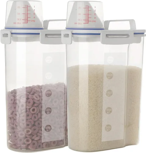 2 recipientes de almacenamiento de arroz de 5.5 libras, dispensador hermético de harina de cereales con boquilla de vertido y taza medidora,