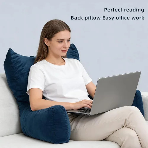Miniatura 5 de Almohada de lectura para sentarse en la cama para adultos, almohada de espalda de espuma viscoelástica triturada con reposabrazos y bolsillos