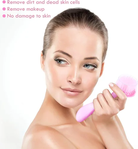 Miniatura 5 de 3 piezas de cepillo de limpieza facial con mango acrílico, exfoliante facial de cerdas suaves, cepillo limpiador exfoliante facial para el cuidado