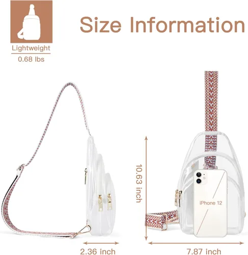 Miniatura 4 de Telena Riñonera transparente aprobada para estadios, bolsa cruzada para mujer, bolsa de cintura transparente con correa ajustable, 3-color blanco