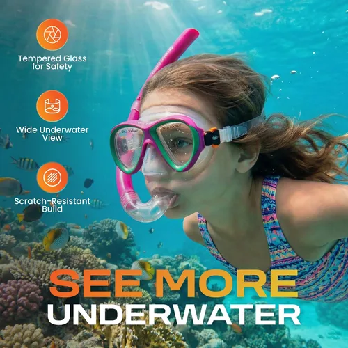 Miniatura 3 de Hawaii Divers Guppy Kids Snorkel Combo - Mask and Snorkel Set Ages 4+, Swimming Goggles Tempered Glass Lens, Snorkel mask Quick-Release Buckle