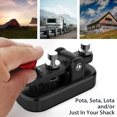 Miniatura 6 de Mini Morse Radio Key CW HAM Enviar Telegram Single Paddle Morse Code Key con aleación de aluminio Cuerpo Base Negro (S)