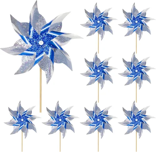 HOOSUN Paquete de 10 molinillos reflectantes para patio y jardín, molinos de viento para exteriores, molinos de viento brillantes para decoración de