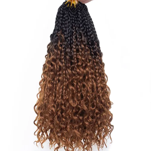 Miniatura 28 de Unionbeauty - 8 paquetes de trenzas bohemias de diosa en caja, de ganchillo de pelo para mujer negra, 8 pulgadas de trenzas de caja bob bohemias