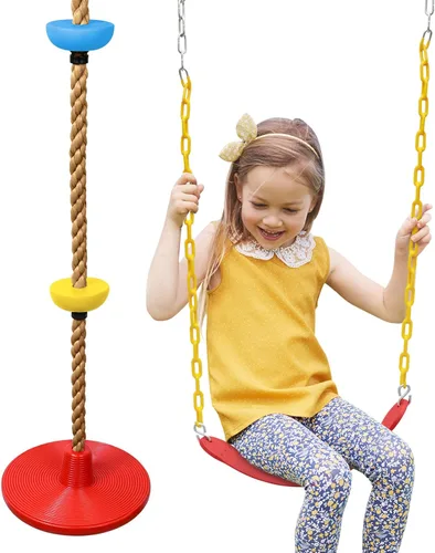 Miniatura 16 de Juego de columpio de árbol de cuerda de escalada con plataformas y asiento de columpio de disco para juegos al aire libre, accesorios para niños