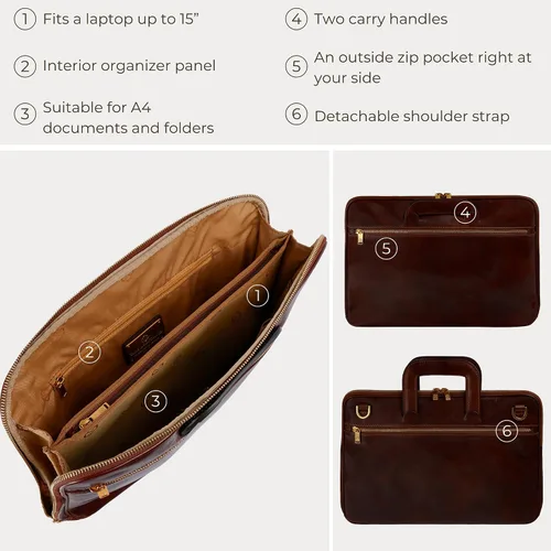Miniatura 6 de Time Resistance Maletín de cuero delgado - Bolsa de cuero italiana hecha a mano para computadora - Maletín para hombre y mujer - Bolsa para laptop