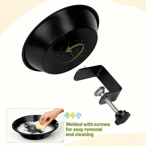 Miniatura 8 de Comedero para pájaros de balcón para barandilla de cubierta, montado en cubierta con bandeja de semillas para exteriores, acero resistente ajustable