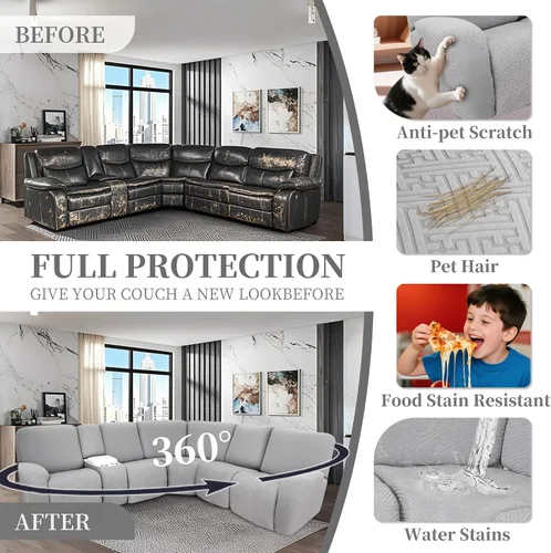 Miniatura 5 de Fundas de sofá reclinable seccional 100% impermeables para sofá reclinable en forma de L, funda de sofá modular de esquina en forma de L, fundas