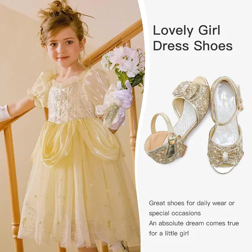 Miniatura 6 de Furdeour Zapatos de vestir para niñas, zapatos de niña de flores, tacones bajos, puntera abierta, boda, fiesta, escuela, niños pequeños y grandes