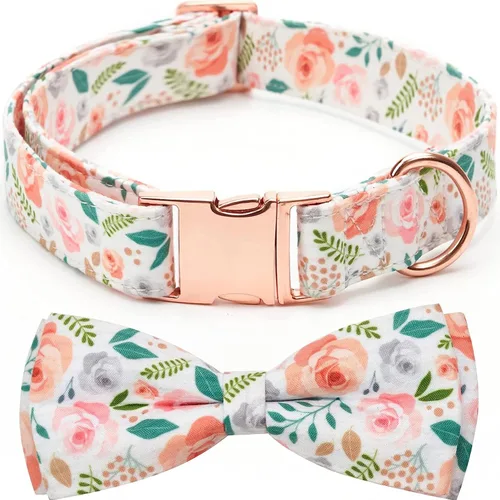 Miniatura 7 de Collar ajustable con moño para perros con patrones bonitos estampados, collares suaves para mascotas para perros pequeños, medianos y grandes