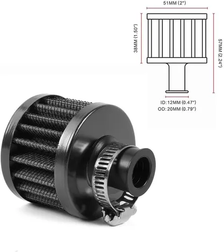 Miniatura 6 de 2 piezas de filtro de aire de entrada de aire frío con respiradero de 12 mm, filtro de respiración para tapa de válvulas para automóvil y Negro