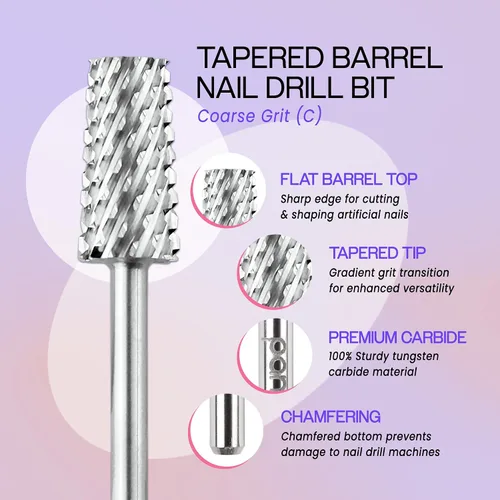 Miniatura 6 de Broca de carburo de barril cónico premium de 3/32 pulgadas, para máquina eléctrica Dremel, diseño de uñas, manicura, pedicura, lima de uñas, Plateado