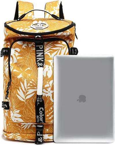 Miniatura 6 de Bolsa de lona de gimnasio Kalesi con compartimento para zapatos, mochila de 4 vías impermeable para viajes, deporte, senderismo, portátil, Amarillo