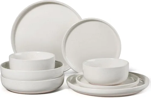 Miniatura 39 de HaWare Juego de vajilla de gres, juego de platos y tazones de 12 piezas para 4, juego de vajilla para casa restaurante, blanco lechoso moteado