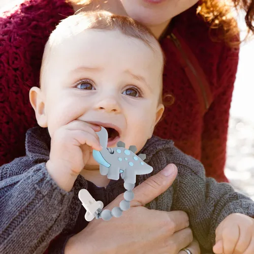 Miniatura 6 de Juguetes de dentición para bebés de 3-6 6-12 meses, juguete mordedor de dinosaurio para alivio del dolor con diseño de una pieza, conjunto de clip