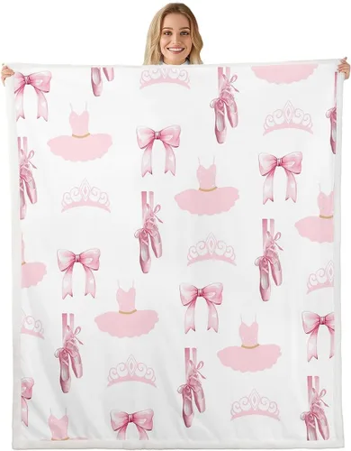 Miniatura 9 de Manta de vellón de ballet para niña, manta de ensueño con lazo rosa de princesa bailarina para sofá de adultos, manta suave kawaii a rayas círculos