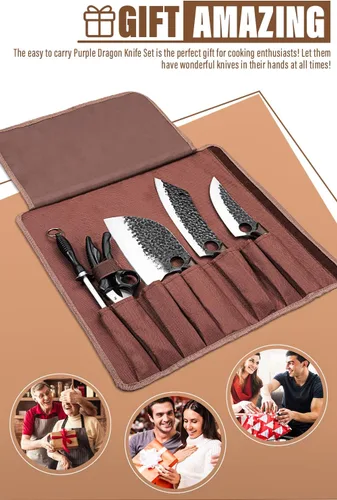 Miniatura 6 de Purple Dragon Juego de Cuchillos de Carnicero – Juego de 9 Piezas de Cuchillos de Chef – Cuchillos de Chef Serbios Forjados a Mano Cuchilla