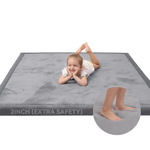 Miniatura 66 de Huloo Sleep - Tapete de juego para bebé, tapete de espuma viscoelástica de 1.3 pulgadas de grosor, terciopelo coral suave, antideslizante, Gris