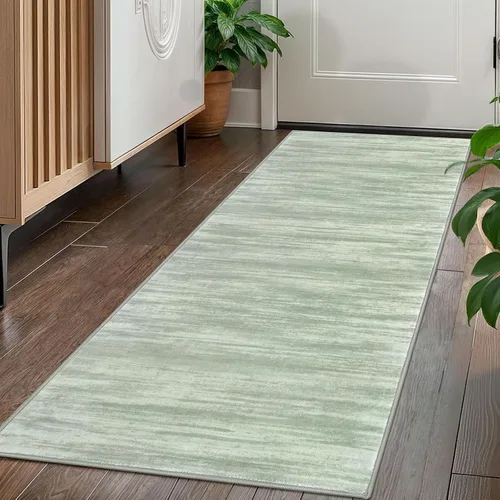 KOZYFLY – Alfombra de pasillo moderna y lavable de diseño abstracto verde, 2 x 5 pies, antideslizante, suave y de pelo corto, ideal para cocina,