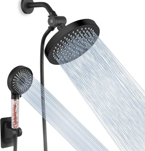 Miniatura 8 de Voolan Cabezal de ducha de lluvia de alta presión con combo de rociador de mano, cabezal de ducha con filtro de mano con soporte autoadhesivo
