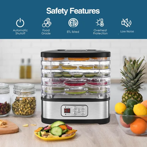 Miniatura 6 de OSTBA Máquina deshidratadora de alimentos con temperatura ajustable y temporizador de 72 horas, deshidratadores de 5 bandejas para alimentos