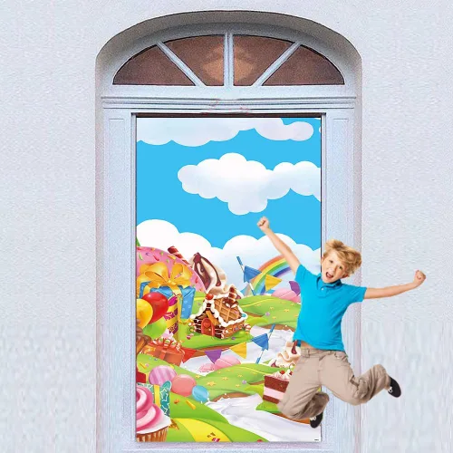 Miniatura 4 de Bandera de color de dona arcoíris de Candyland Sweet Cartoon de 35.4 x 72.8 pulgadas, globo, galleta, helado, decoración de puerta de patio, baby