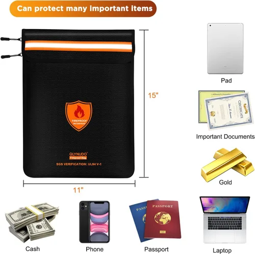 Miniatura 7 de Bolsa de documentos ignífuga – Bolsa de dinero impermeable ignífuga con cremallera para efectivo/documentos importantes/objetos de valor