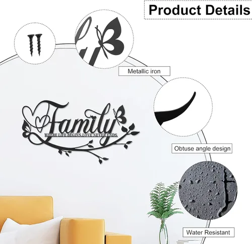 Miniatura 3 de AUHOKY Letrero de metal con texto en inglés «Family Where Life Begins Love Never Ends» («Family Where Life Begins Love Never Ends») para decoración